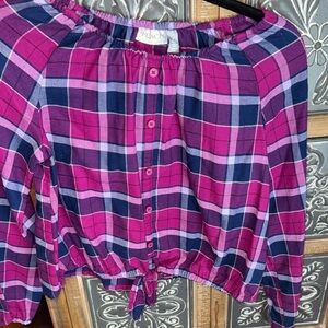 The Children's Place Fuchsia, Navy & Lavender Plaid Button-Front Tie Hem Top